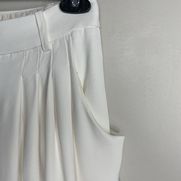 CO Draped Pocket Trousers Women 0 Ivory Pleated Front Straight Leg Pants Viscose - Picture 6 of 13